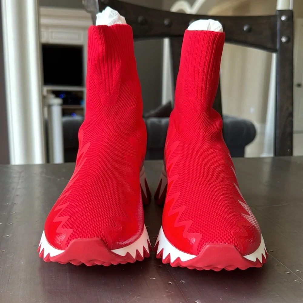 Christian Louboutin sharky sock flat sneaker shark sole red loubi sz 36.5